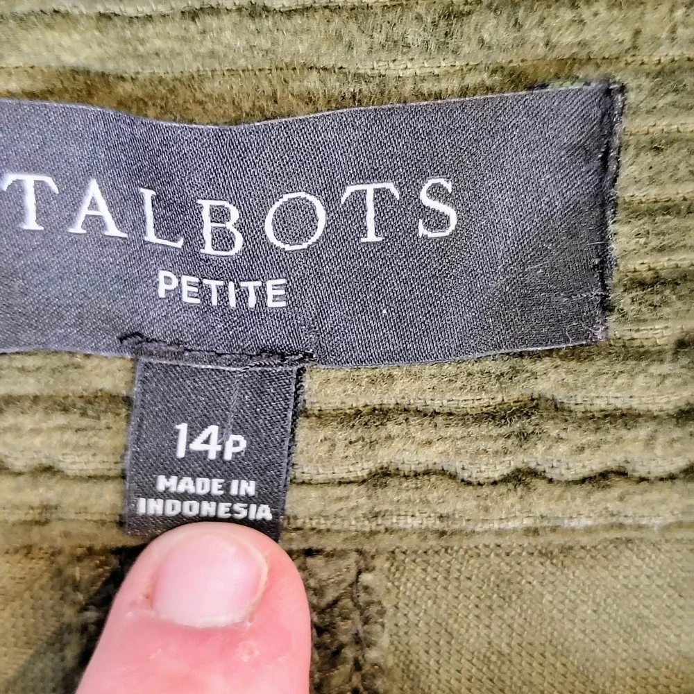 Talbots Womens 14P Corduroy Mini Skirt Olive Green Cotton Dark Academia